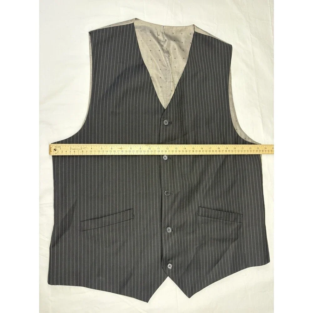 Linea Uomo 3 Pc Wool Suit 46L 40W Charcoal Gray Pinstripe Vest Dress Formal